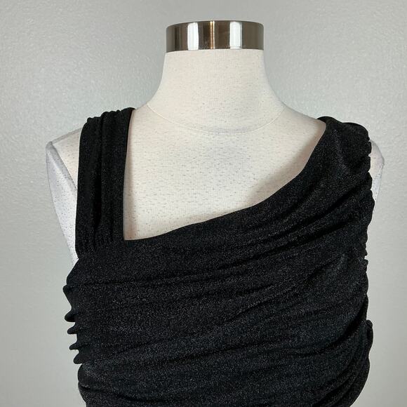 DKNY Sparkly Knit Sleeveless Ruched Long A-Line Formal Gown Black Size 10 - Picture 7 of 12